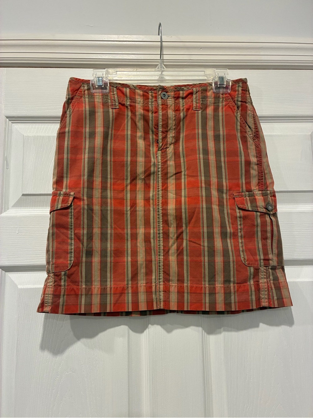 Eddie Bauer Striped Red and Brown Cargo Mini Skirt